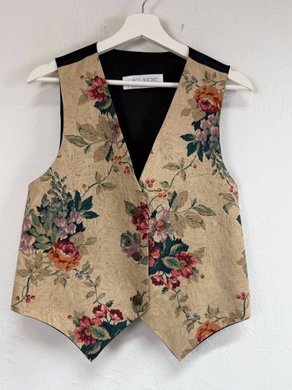 Carol Antone Collection Women’s Vintage Floral Tapestry Vest Beige Boho Large